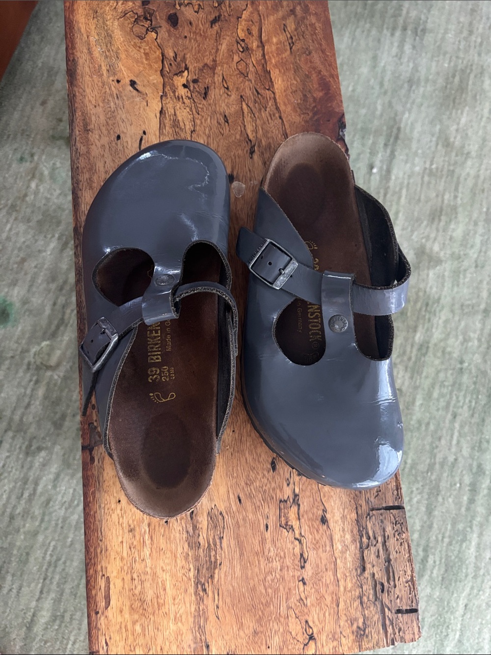 Birkenstock Patent Mary Jane Clog in Gray, 39 regular
